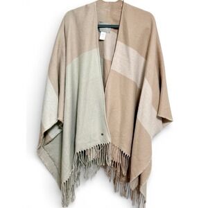 SOIA & KYO Women's Neutral Stripe Acrylic Fringe Shawl Wrap Raw Hem Sides Fringe